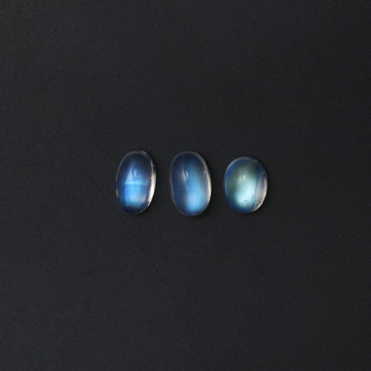 Rainbow Moonstone Smooth Oval Loose Gemstone, 8x10 mm to 7.5x12 mm, Moonstone Jewelry Making Gemstone, Set of 3 Pieces