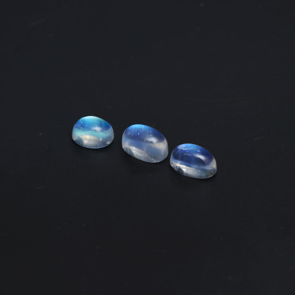 Rainbow Moonstone Smooth Oval Loose Gemstone, 8x10 mm to 7.5x12 mm, Rainbow Moonstone Jewelry Handmade Gift for Women, Set of 3 Pieces - National Facets, Gemstone Manufacturer, Natural Gemstones, Gemstone Beads, Gemstone Carvings