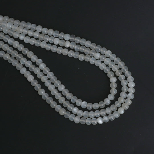 ホワイト ムーンストーン スムース ラウンド ボール、5 mm、ムーンストーン ジュエリー メイキング ビーズ、18 インチ フル ストランド、1 ストランドあたりの価格