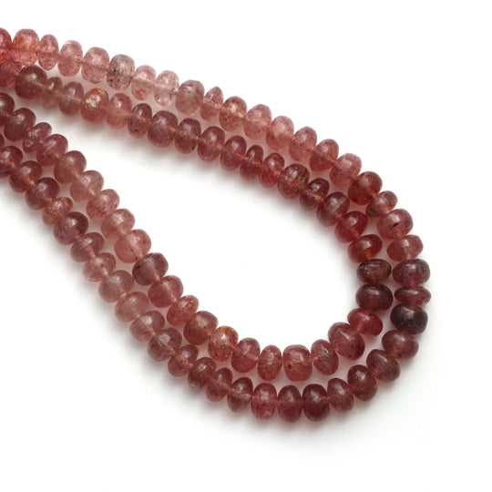 ストロベリークォーツ スムース ロンデル ビーズ、7 mm、ストロベリークォーツ ジュエリーメイキング ビーズ、17 インチ フル ストランド、1 ストランドあたりの価格