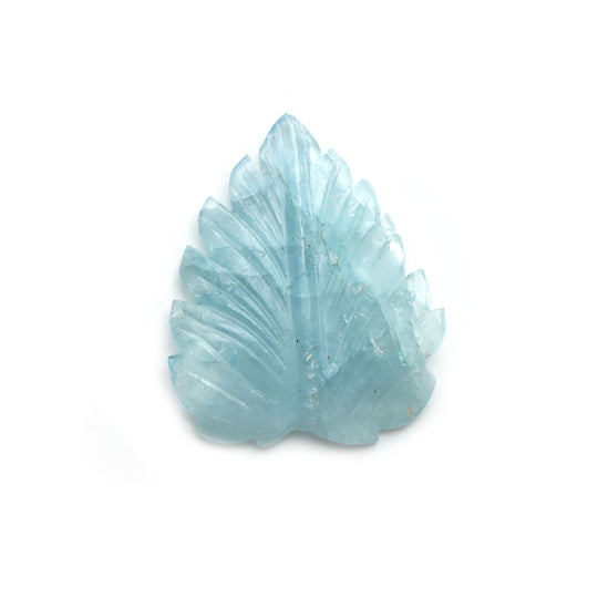 Natural Aquamarine Leaf Carving Loose Gemstone, 37x45 mm, Aquamarine Jewelry Making Gemstone, 1 Piece