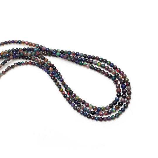 Natural Dyed Black Ethiopian Opal Smooth Round Balls | 3 mm to 5 mm | Opal Jewelry Making Beads | 8 Inches/ 18 Inches Full Strand | Price Per Strand