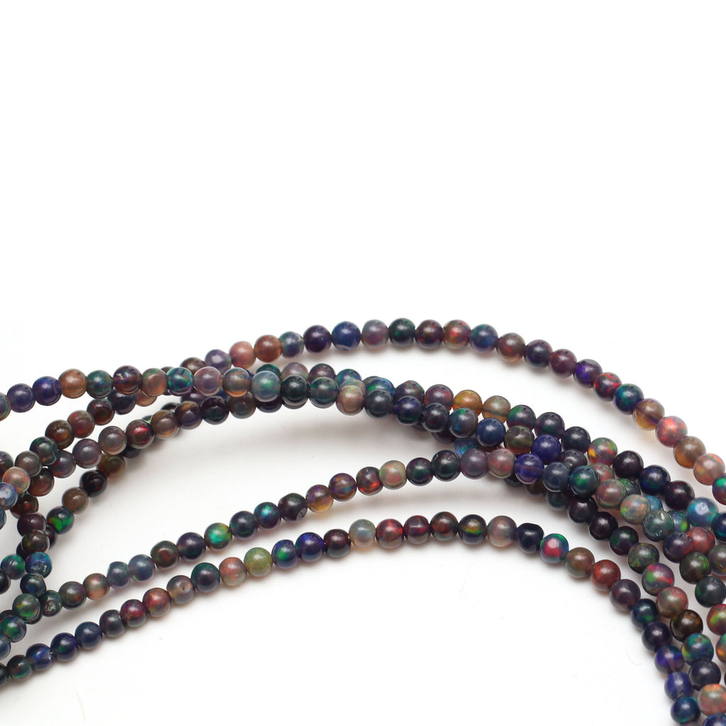 Natural Dyed Black Ethiopian Opal Smooth Round Balls | 3 mm to 5 mm | 8 Inches/ 18 Inches Full Strand | Price Per Strand - National Facets, Gemstone Manufacturer, Natural Gemstones, Gemstone Beads
