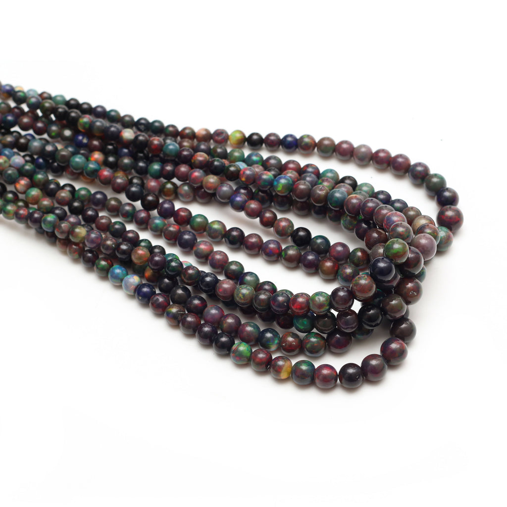 Natural Dyed Black Ethiopian Opal Smooth Round Balls | 5 mm to 8 mm | 8 Inches/ 18 Inches Full Strand | Price Per Strand - National Facets, Gemstone Manufacturer, Natural Gemstones, Gemstone Beads