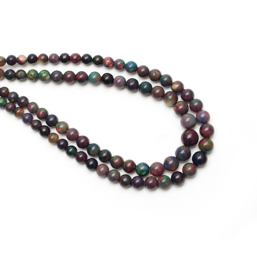 Natural Dyed Black Ethiopian Opal Smooth Round Balls | 5 mm to 8 mm | 8 Inches/ 18 Inches Full Strand | Price Per Strand - National Facets, Gemstone Manufacturer, Natural Gemstones, Gemstone Beads