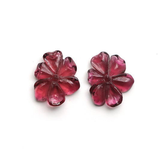 Natural Tourmaline Flower Carving Loose Gemstone, 15.5x18.5 mm, Tourmaline Jewelry Making Gemstone , Pair ( 2 Pieces )
