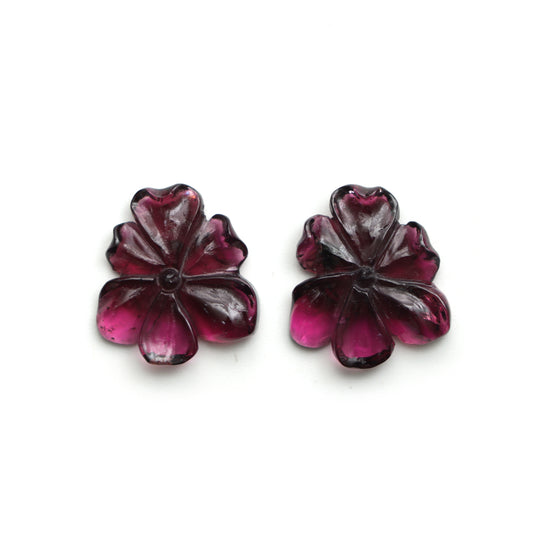 Natural Tourmaline Flower Carving Loose Gemstone, 19.5x19.5 mm, Tourmaline Jewelry Making Gemstone , Pair ( 2 Pieces )