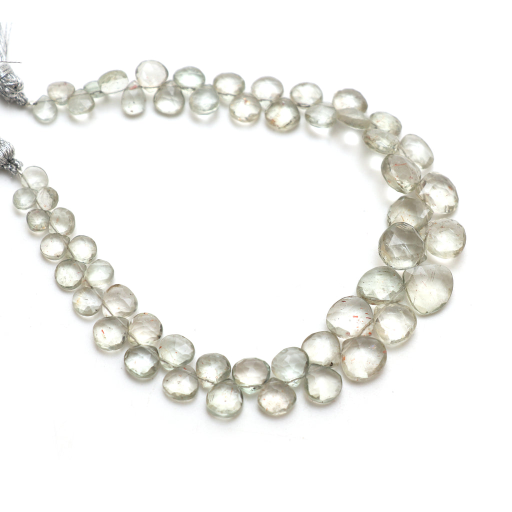 Natural Green Sunstone Faceted Heart Beads, 5x5 mm to 9.5x10 mm, 8 Inches Full Strand, Price Per Strand - National Facets, Gemstone Manufacturer, Natural Gemstones, Gemstone Beads, Gemstone Carvings