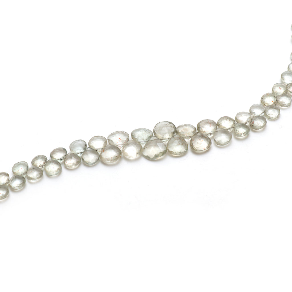 Natural Green Sunstone Faceted Heart Beads, 5x5 mm to 9.5x10 mm, 8 Inches Full Strand, Price Per Strand - National Facets, Gemstone Manufacturer, Natural Gemstones, Gemstone Beads, Gemstone Carvings
