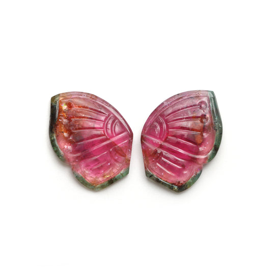 Natural Bi Color Tourmaline Wings Carving Loose Gemstone, 16x22 mm, Bi Color Tourmaline Jewelry Making Gemstone, Pair ( 2 Pieces )