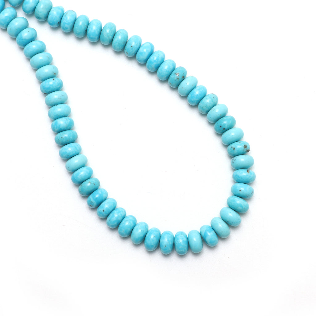 Calibrated Natural Turquoise Smooth Rondelle Beads, 8 mm, Turquoise Jewelry Handmade Gift for Women, 12 Inch Full Strand, Price Per Strand - National Facets, Gemstone Manufacturer, Natural Gemstones, Gemstone Beads