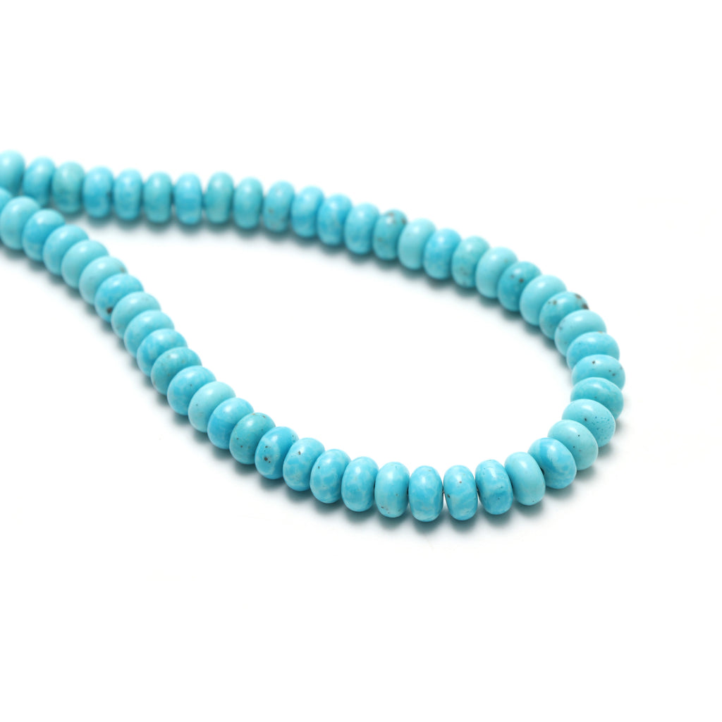 Calibrated Natural Turquoise Smooth Rondelle Beads, 8 mm, Turquoise Jewelry Handmade Gift for Women, 12 Inch Full Strand, Price Per Strand - National Facets, Gemstone Manufacturer, Natural Gemstones, Gemstone Beads