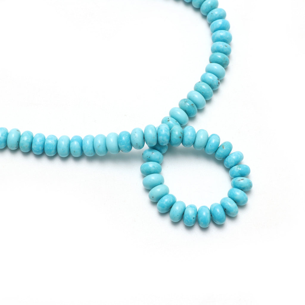 Calibrated Natural Turquoise Smooth Rondelle Beads, 8 mm, Turquoise Jewelry Handmade Gift for Women, 12 Inch Full Strand, Price Per Strand - National Facets, Gemstone Manufacturer, Natural Gemstones, Gemstone Beads