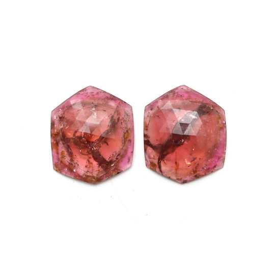 Natural Tourmaline Faceted Organic Loose Gemstone, 23x27 mm, Jewelry Making Gemstone, Pair ( 2 Pieces )