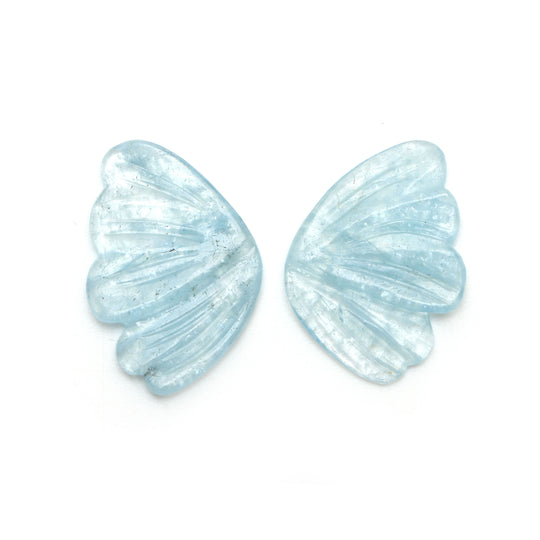Natural Aquamarine Wings Carving Loose Gemstone, 20.5x28.5 to 20.5x29.5 mm, Aquamarine Wings Jewelry Making Gemstone, Pair ( 2 Pieces )