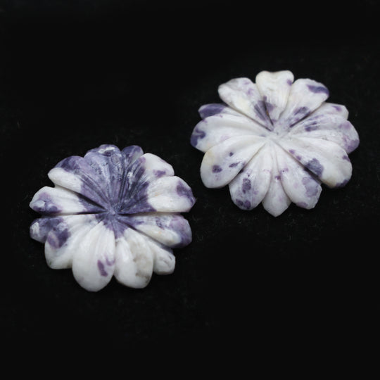 Natural Purple Opal Flower Carving Loose Gemstone, 27x27 mm, Purple Opal Jewelry Handmade Gift For Women, Pair ( 2 Pieces )