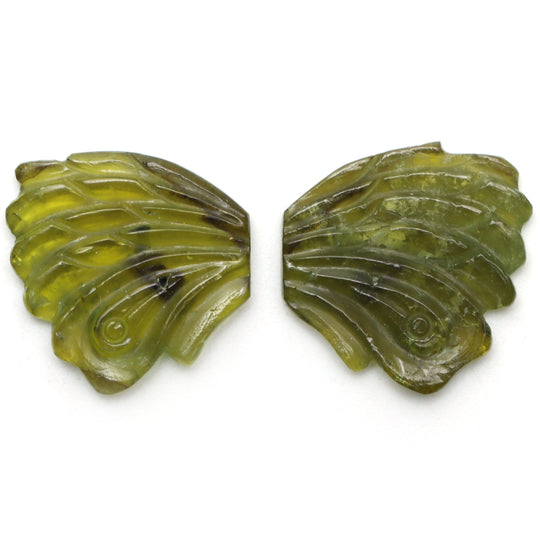 Green Tourmaline Wings Carving Loose Gemstone, 18x19 mm, Green Tourmaline Jewelry Making Gemstone, Pair of ( 2 Pieces )