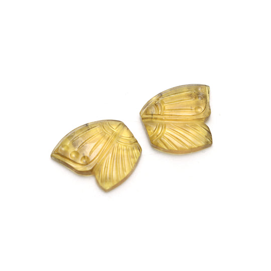 イエロートルマリン 翼 彫刻 ルース 宝石 15.5x16.5 mm、イエロートルマリン ジュエリー製作用宝石、ペア (2 個)