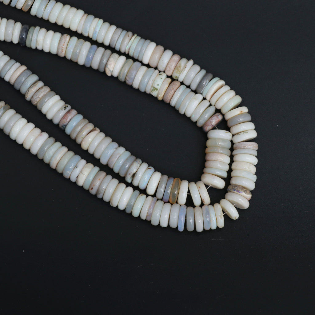 Natural Australian Opal Smooth Tyre Beads, 5 mm to 8.5 mm, Australian Opal Handmade Gift for Women, 18 Inch Strand, Price Per Strand - National Facets, Gemstone Manufacturer, Natural Gemstones, Gemstone Beads, Gemstone Carvings