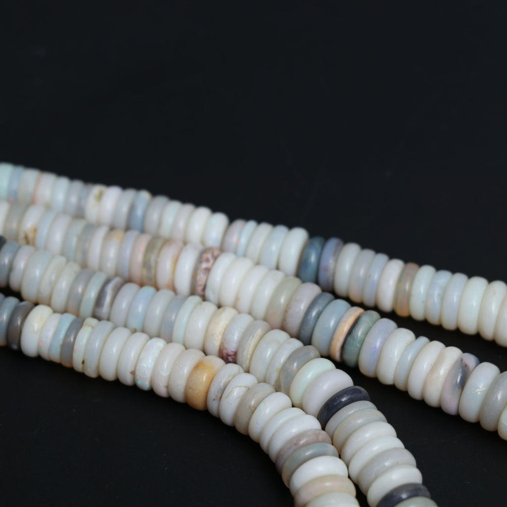 Natural Australian Opal Smooth Tyre Beads, 5 mm to 8.5 mm, Australian Opal Handmade Gift for Women, 18 Inch Strand, Price Per Strand - National Facets, Gemstone Manufacturer, Natural Gemstones, Gemstone Beads, Gemstone Carvings
