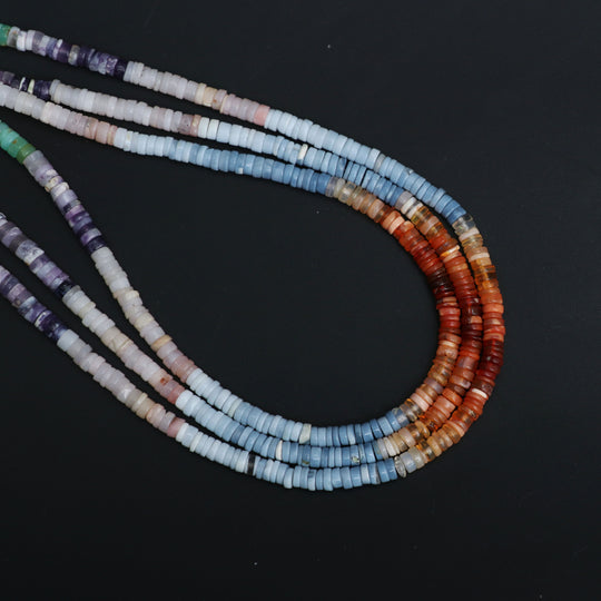Natural Multi Opal Smooth Tyre Beads, 4 mm, Multi Opal Jewelry Handmade , 18 Inches Full Strand, Price Per Strand