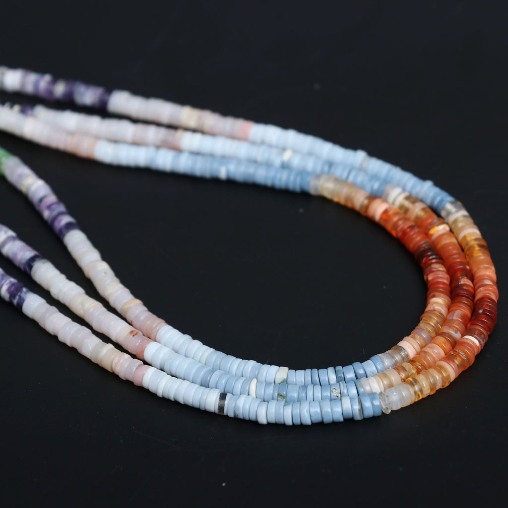Natural Multi Opal Smooth Tyre Beads, 4 mm, Multi Opal Jewelry Handmade Gift for Women, 18 Inches Full Strand, Price Per Strand - National Facets, Gemstone Manufacturer, Natural Gemstones, Gemstone Beads, Gemstone Carvings