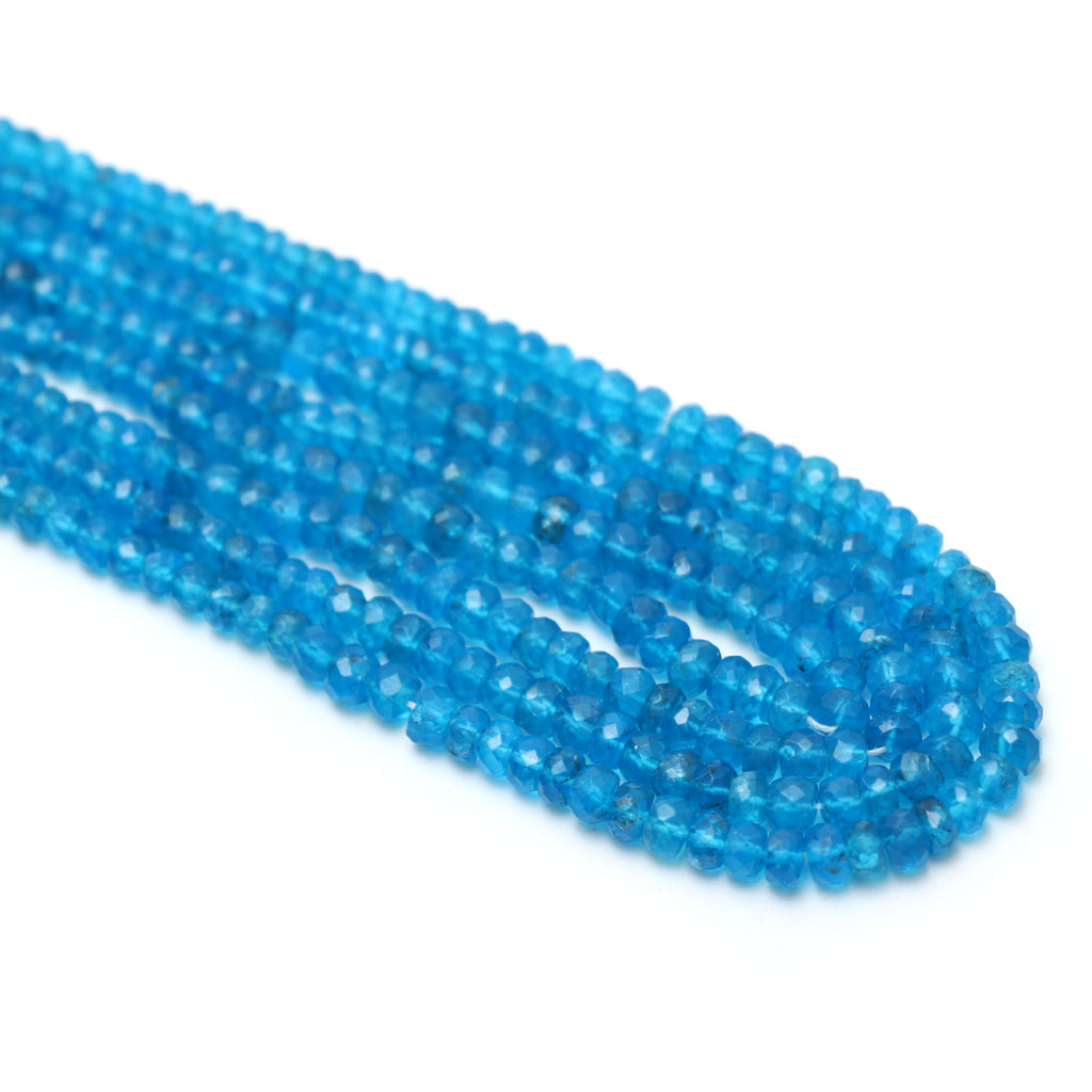 Neon Apatite Faceted Rondelle Beads, 3 mm to 4 mm, Apatite Jewelry Handmade Gift for Women, 16 Inches Full Strand, Price Per Strand - National Facets, Gemstone Manufacturer, Natural Gemstones, Gemstone Beads, Gemstone Carvings