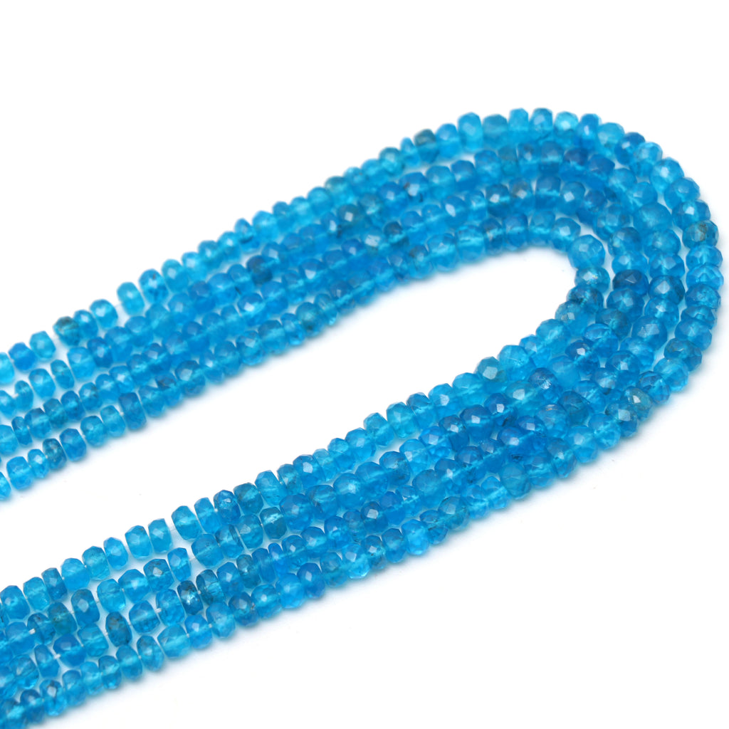 Neon Apatite Faceted Rondelle Beads, 3 mm to 4 mm, Apatite Jewelry Handmade Gift for Women, 16 Inches Full Strand, Price Per Strand - National Facets, Gemstone Manufacturer, Natural Gemstones, Gemstone Beads, Gemstone Carvings