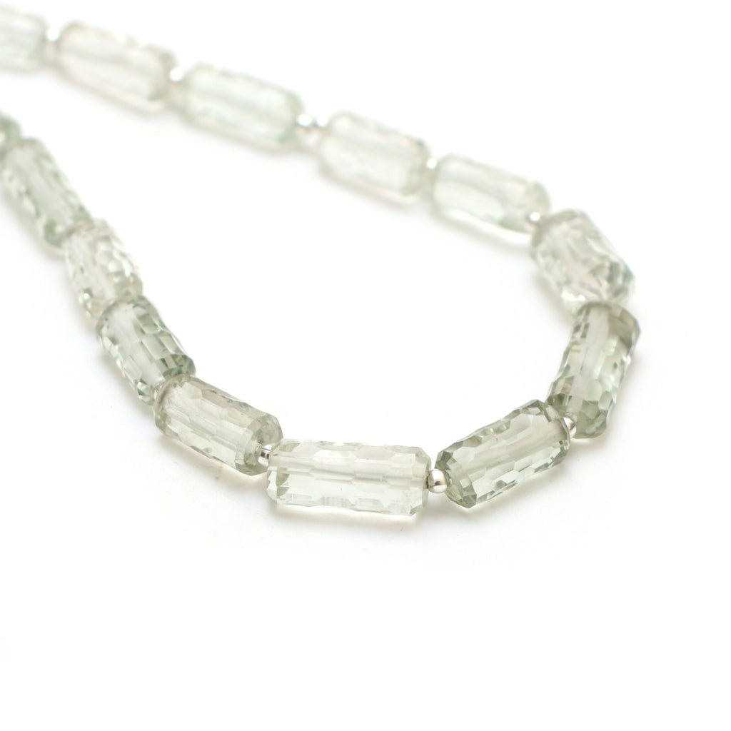 Green Amethyst Faceted Cylinder Beads