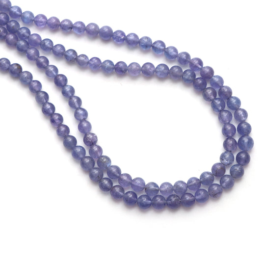 タンザナイト スムース ラウンド ビーズ、4 mm ～ 5 mm、タンザナイト ジュエリー メイキング ビーズ、18 インチ フル ストランド、1 ストランドあたりの価格