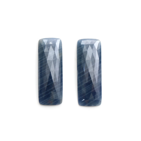 Natural Blue Sapphire Faceted Rectangle Loose Gemstone, 12x34 mm, Sapphire Jewelry Making Gemstone, Pair ( 2 Pieces )