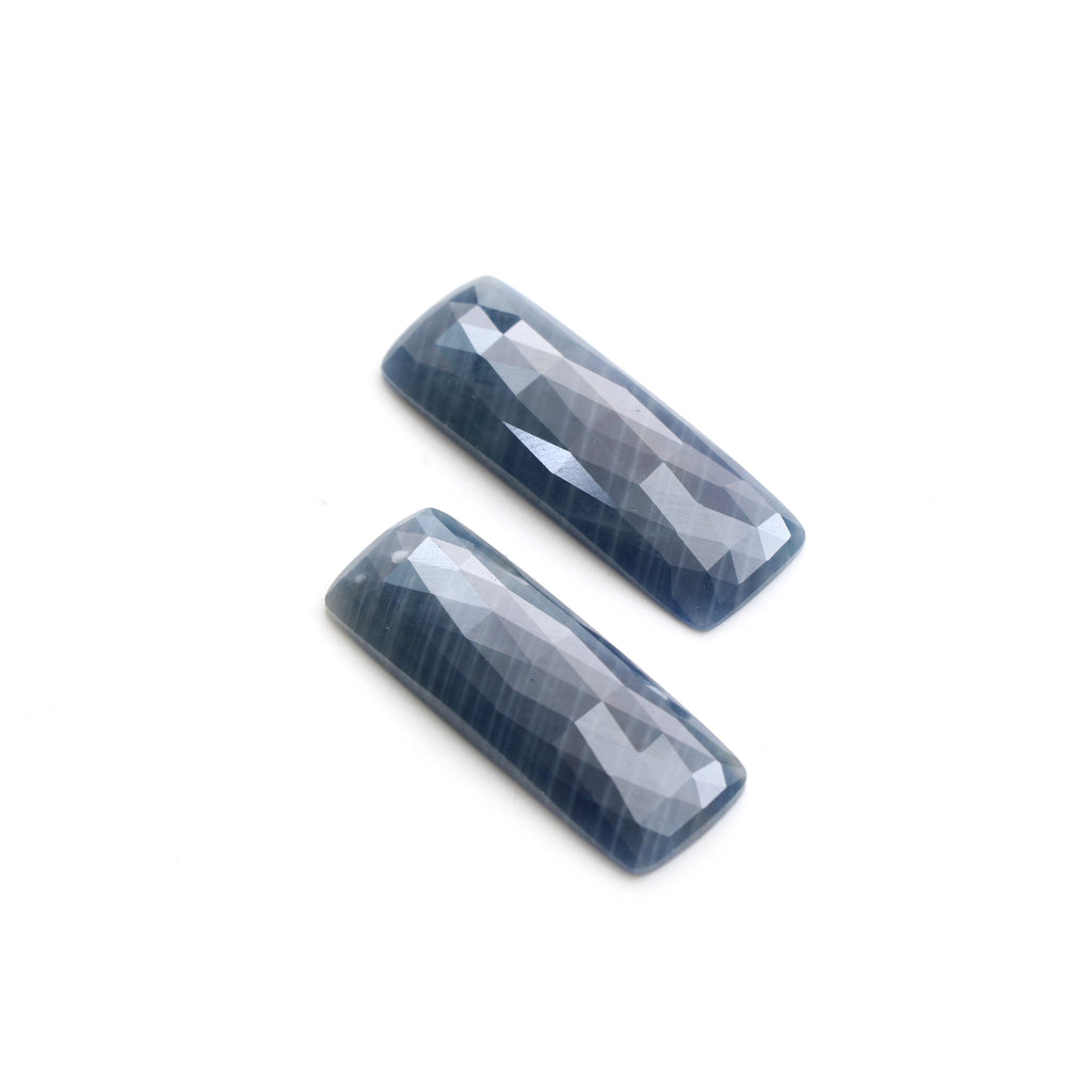 Natural Blue Sapphire Faceted Rectangle Loose Gemstone, 12x34 mm, Blue Sapphire Rectangle Jewelry Making Loose Gemstone , Pair ( 2 Pieces ) - National Facets, Gemstone Manufacturer, Natural Gemstones, Gemstone Beads