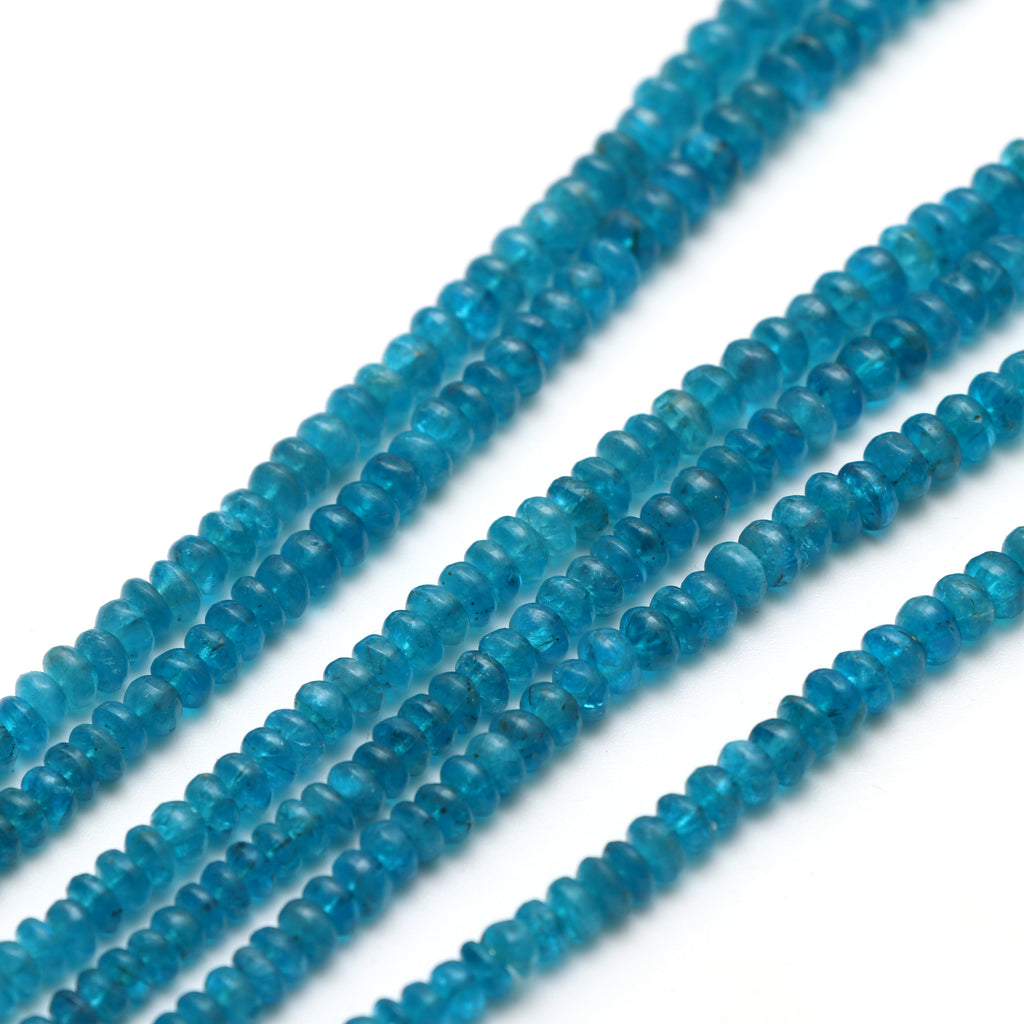 Natural Neon Apatite Smooth Rondelle Beads, 4 mm to 6.5 mm, Neon Apatite Jewelry Handmade Gift for Women, 18 Inches, Price Per Strand - National Facets, Gemstone Manufacturer, Natural Gemstones, Gemstone Beads, Gemstone Carvings