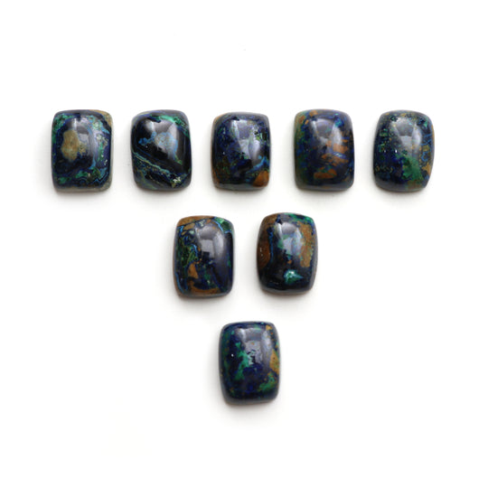 Natural Azurite Malachite Smooth Rectangle Cabochon, 12x16 mm, Azurite Malachite Jewelry Making Gemstone, Set of 8 Pieces