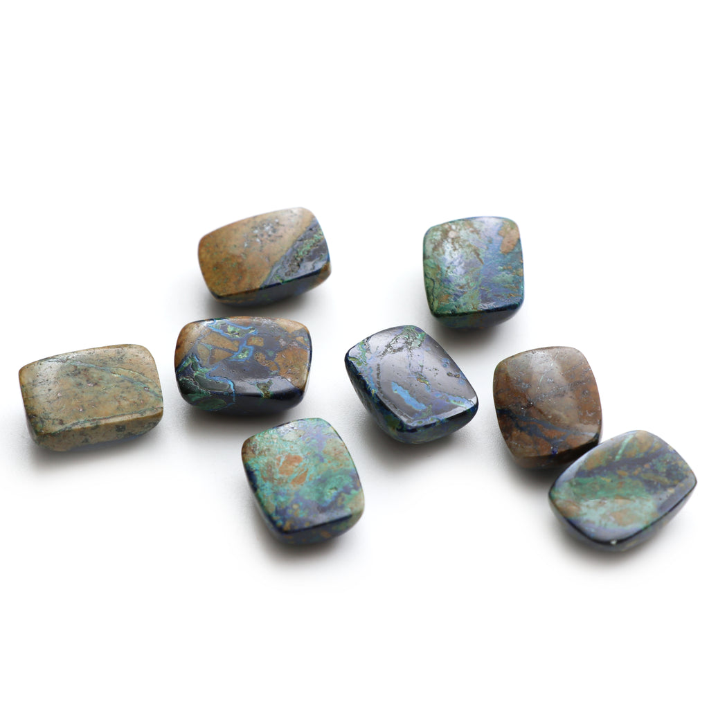 Natural Azurite Malachite Smooth Rectangle Cabochon, 12x16 mm, Azurite Malachite Jewelry Making Loose Gemstone - Malachite Cabochon, 8 Pieces - National Facets, Gemstone Manufacturer, Natural Gemstones, Gemstone Beads
