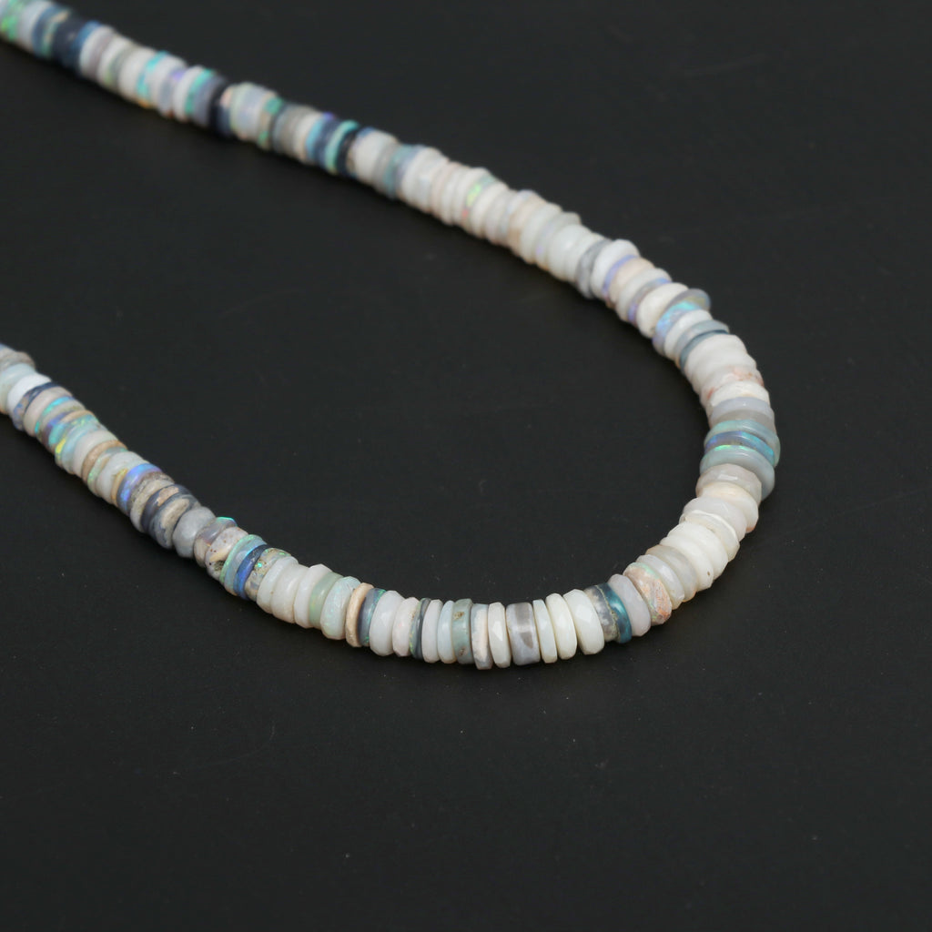 Natural Australian Opal Smooth and Faceted Tyre Beads, 3.5 mm to 7 mm, Australian Opal Tyre Beads, 16 Inches Full Strand, Price Per Strand - National Facets, Gemstone Manufacturer, Natural Gemstones, Gemstone Beads, Gemstone Carvings