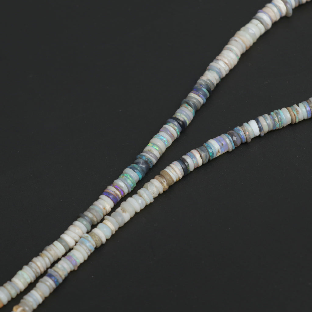 Natural Australian Opal Smooth and Faceted Tyre Beads, 3.5 mm to 7 mm, Australian Opal Tyre Beads, 16 Inches Full Strand, Price Per Strand - National Facets, Gemstone Manufacturer, Natural Gemstones, Gemstone Beads, Gemstone Carvings