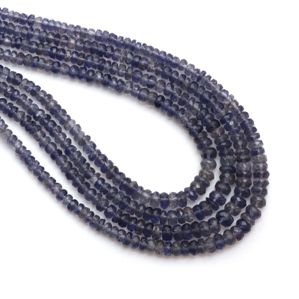 Iolite Faceted Rondelle Beads, 3 mm to 5 mm, Iolite Jewelry Handmade Gift for Women, 18 Inches Full Strand, Price Per Strand - National Facets, Gemstone Manufacturer, Natural Gemstones, Gemstone Beads, Gemstone Carvings