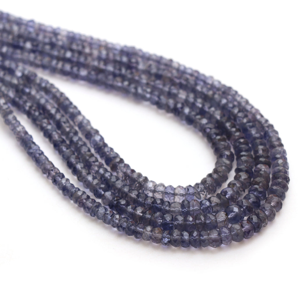 Iolite Faceted Rondelle Beads, 3 mm to 5 mm, Iolite Jewelry Handmade Gift for Women, 18 Inches Full Strand, Price Per Strand - National Facets, Gemstone Manufacturer, Natural Gemstones, Gemstone Beads, Gemstone Carvings