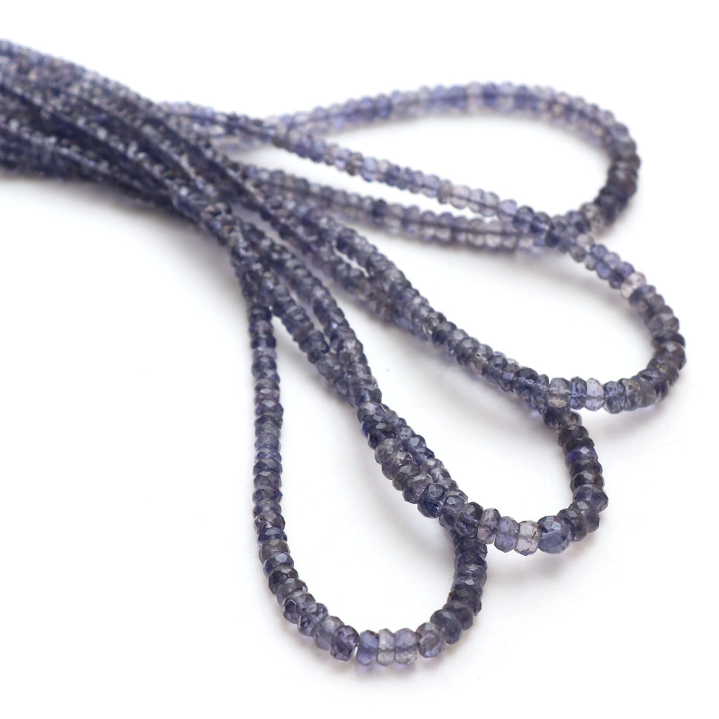 Iolite Faceted Rondelle Beads, 3 mm to 5 mm, Iolite Jewelry Handmade Gift for Women, 18 Inches Full Strand, Price Per Strand - National Facets, Gemstone Manufacturer, Natural Gemstones, Gemstone Beads, Gemstone Carvings