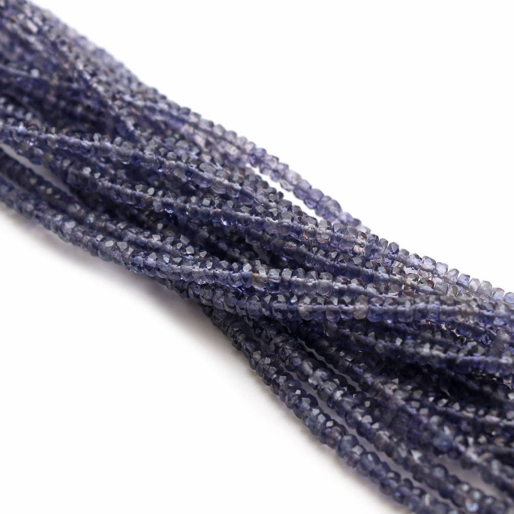 Iolite Faceted Rondelle Beads, 3 mm to 5 mm, Iolite Jewelry Handmade Gift for Women, 18 Inches Full Strand, Price Per Strand - National Facets, Gemstone Manufacturer, Natural Gemstones, Gemstone Beads, Gemstone Carvings