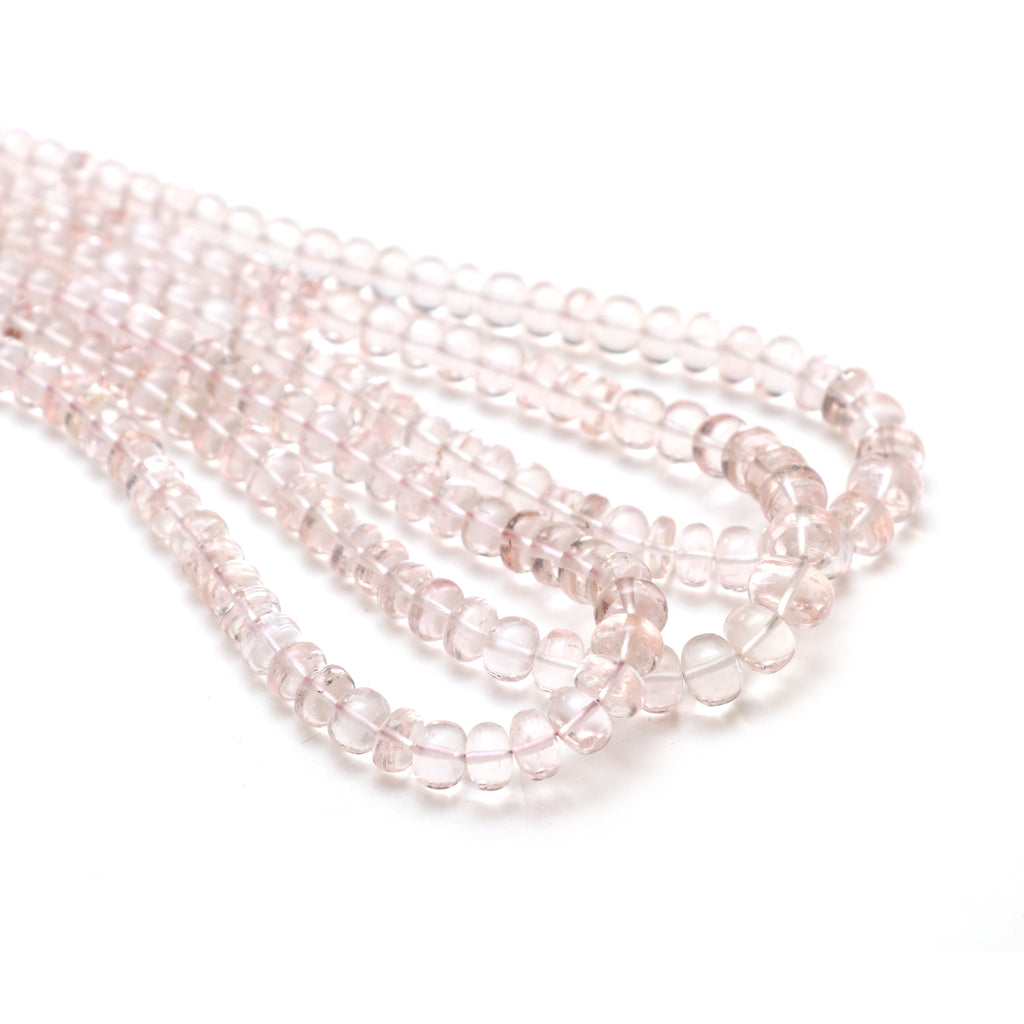 Morganite Smooth Rondelle Beads, 6 mm to 8 mm, Morganite Jewelry Handmade Gift for Women, 18 Inches Full Strand, Price Per Strand - National Facets, Gemstone Manufacturer, Natural Gemstones, Gemstone Beads, Gemstone Carvings