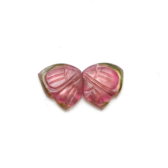 Natural Bi Color Tourmaline Wings Carving Loose Gemstone, 11x12.5 mm, Bi Color Tourmaline Jewelry Making Gemstone, Pair of ( 2 Pieces )