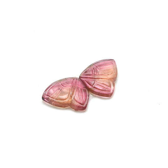 Natural Bi Color Tourmaline Wings Carving Loose Gemstone, 10.5x13 mm, Bi Color Tourmaline Jewelry Making Gemstone, Pair of ( 2 Pieces )