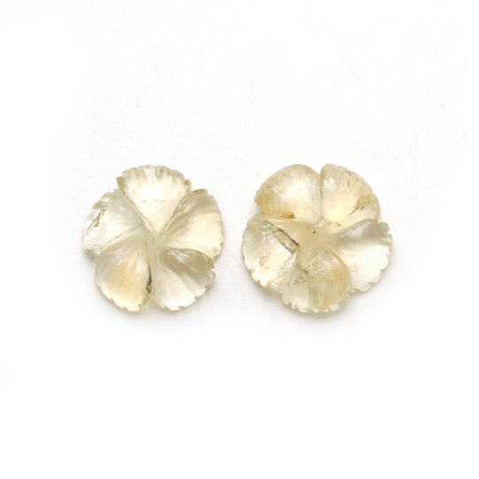 Natural Citrine Flower Carving Loose Gemstone, 16x16 mm, Citrine Jewelry Making Gemstone, Pair ( 2 Pieces )