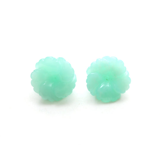 Natural Chrysoprase Flower Carving Loose Gemstone, 17x17 mm, Chrysoprase Jewelry Making Gemstone, Pair ( 2 Pieces )
