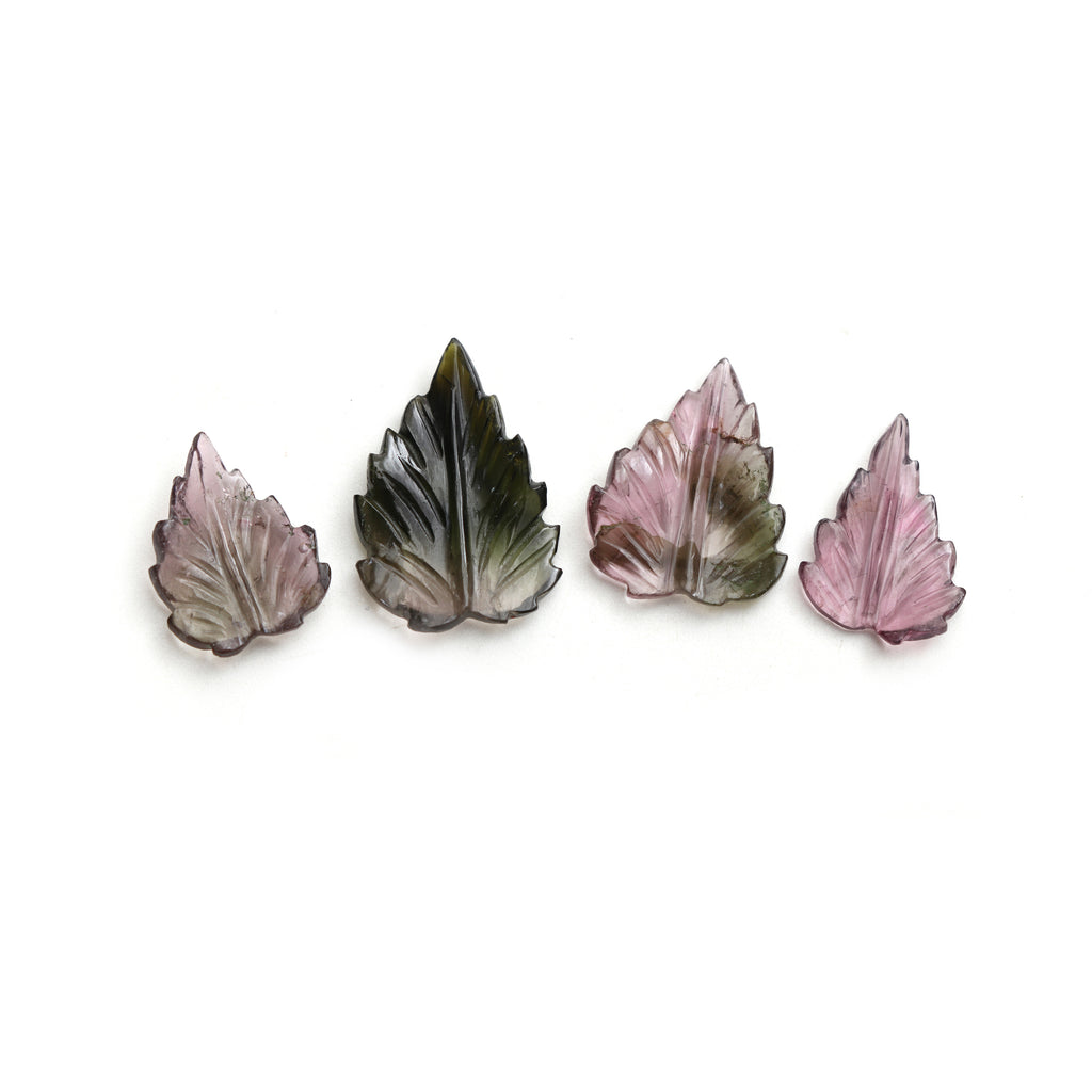 Natural Bi - Color Tourmaline Leaf Carving Loose Gemstone, 14x18 mm to 17x25 mm, Tourmaline Jewelry Handmade Gift For Women, Set of 4 Pieces - National Facets, Gemstone Manufacturer, Natural Gemstones, Gemstone Beads