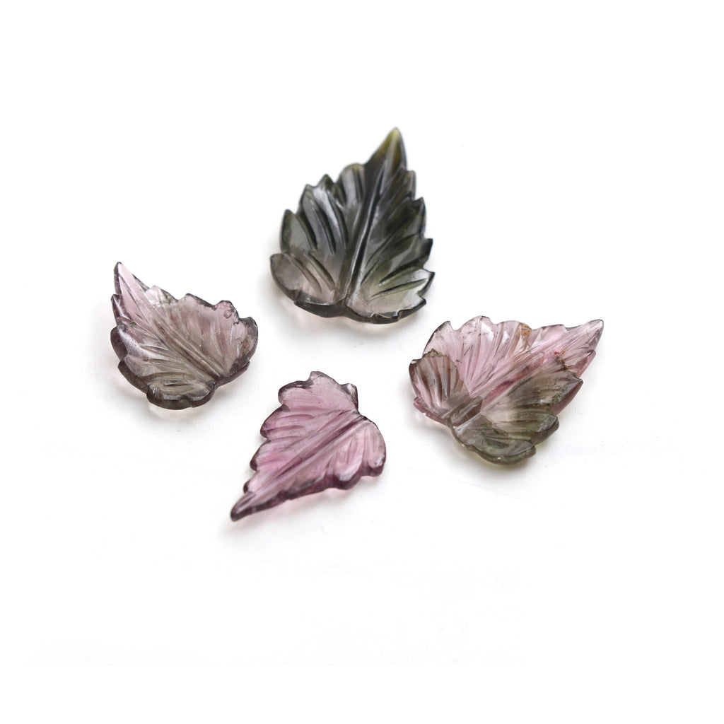 Natural Bi - Color Tourmaline Leaf Carving Loose Gemstone, 14x18 mm to 17x25 mm, Tourmaline Jewelry Handmade Gift For Women, Set of 4 Pieces - National Facets, Gemstone Manufacturer, Natural Gemstones, Gemstone Beads