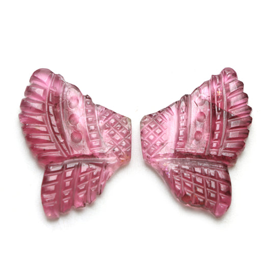 Natural Tourmaline Wings Carving Loose Gemstone, 24x32 mm, Tourmaline Jewelry Making Gemstone, Pair ( 2 Pieces )