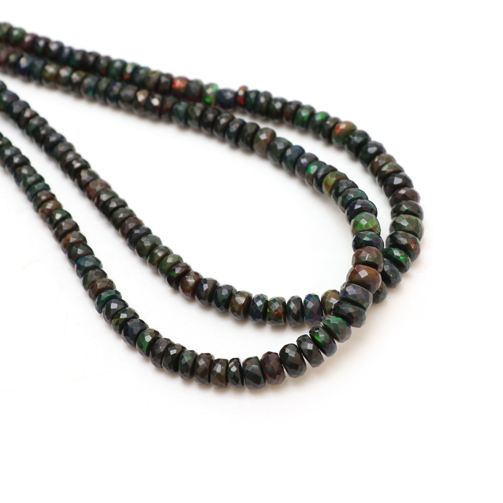Dyed Black Ethiopian Opal Faceted Rondelle Beads, 5.5 mm to 8 mm, Opal Jewelry Handmade Gift for Women, 18 Inches Strand, Price Per Strand - National Facets, Gemstone Manufacturer, Natural Gemstones, Gemstone Beads, Gemstone Carvings